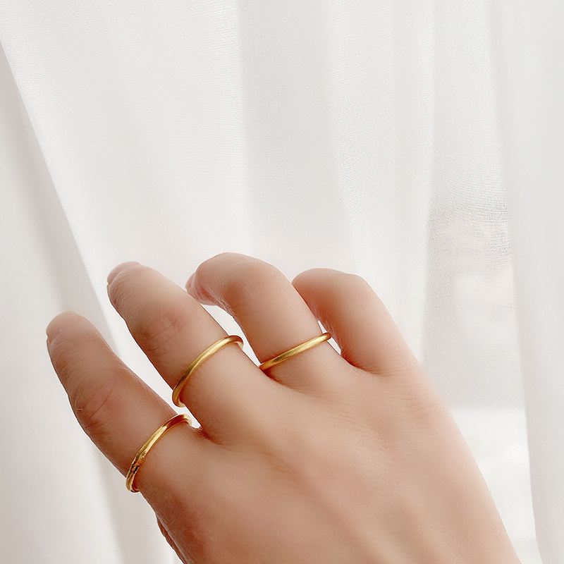 小素圈简约食指个性时尚网红ins沙金戒指古法戒指