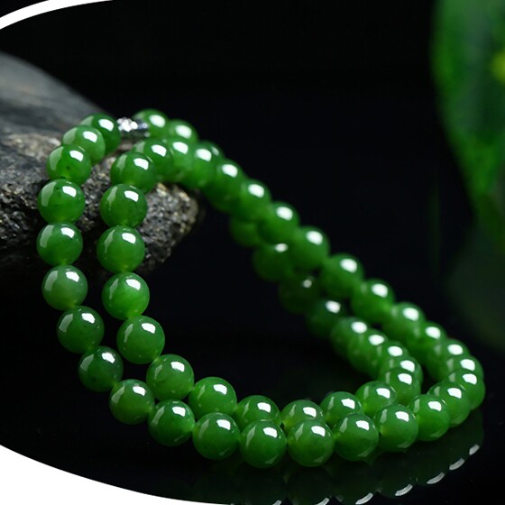 碧玉圆珠天然玉石和田项链昆仑项坠珠玉链子颈饰