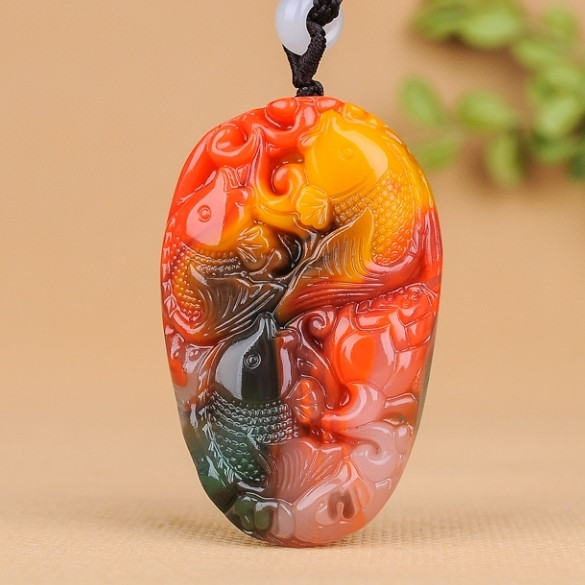 挂件新疆和田玉彩彩玉金鱼吊坠天然玉石金玉满堂颈饰