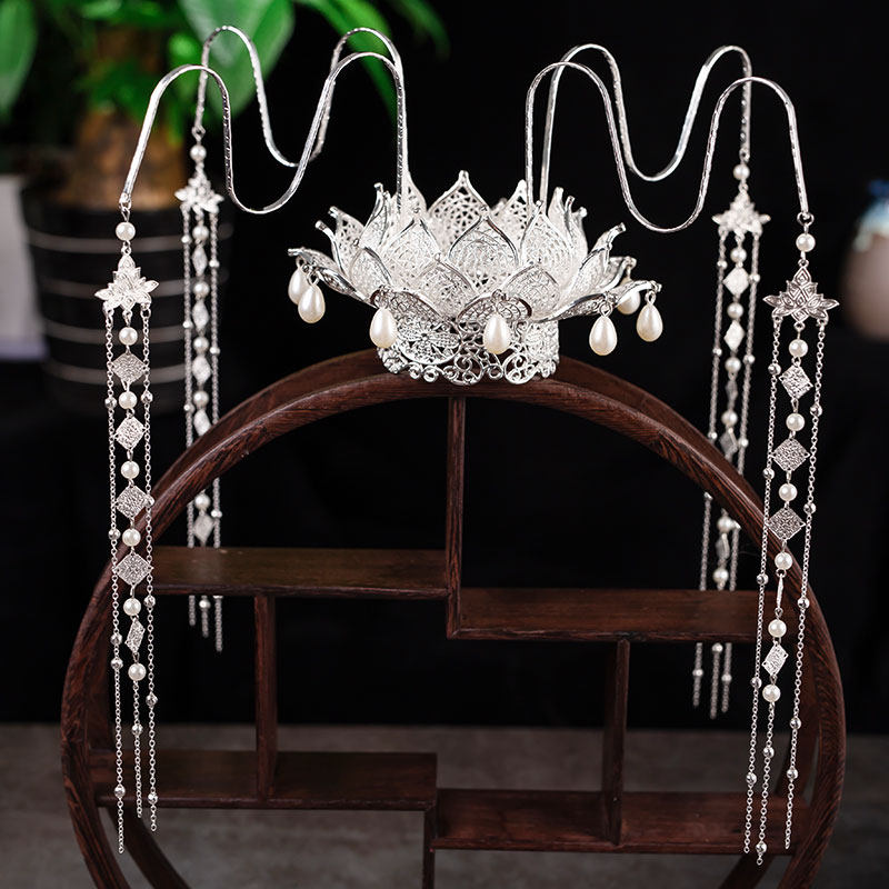 三层立体莲花花冠头冠女古风饰品品明配饰皇冠发饰