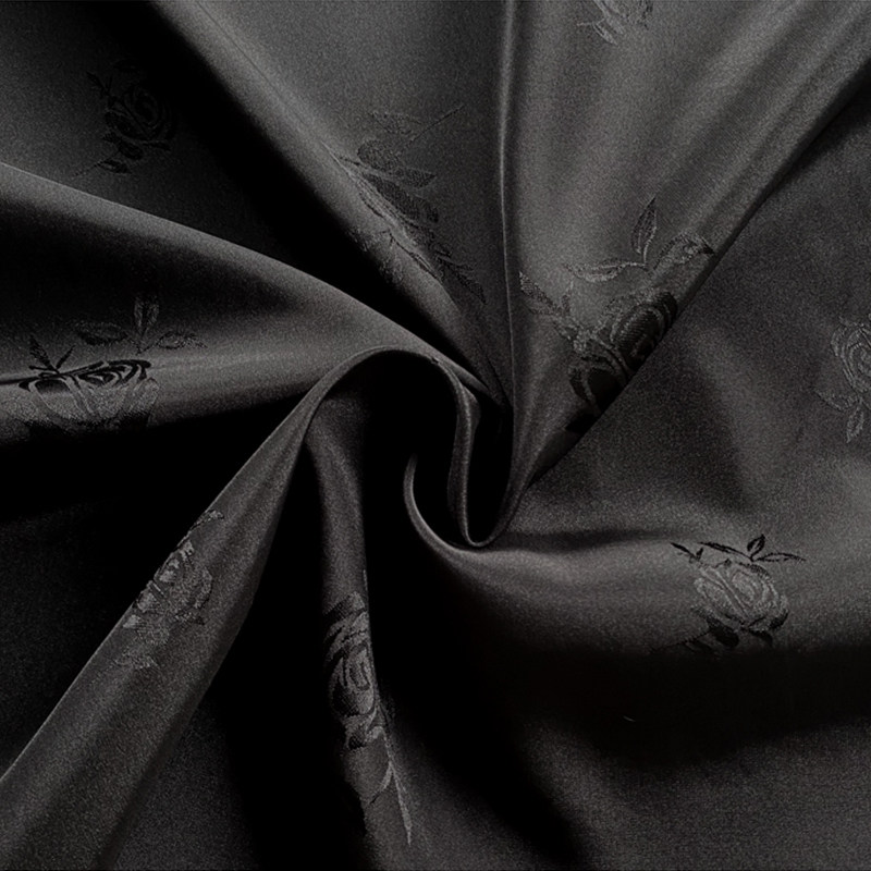 提花暗纹抗皱超美黑色白色玫瑰面料旗袍汉服海绵垫