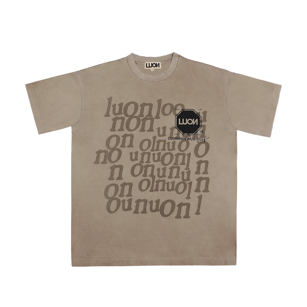 Mharf 沙漠色夏季印花水洗做旧纯棉T恤男宽松落肩圆领短袖美式男