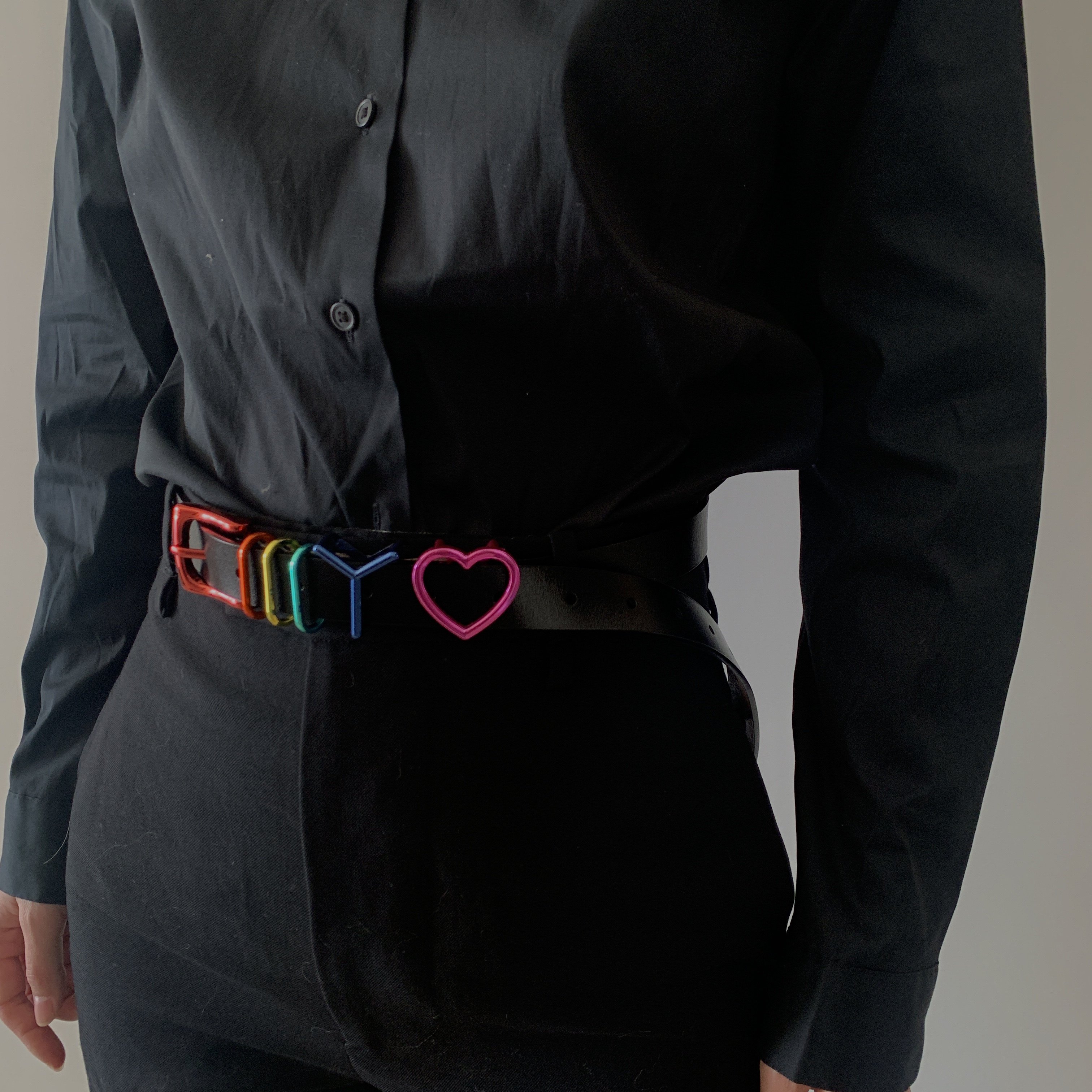 y/project彩色桃心爱心皮带 真皮男女款腰带 肖战王一博同款现货