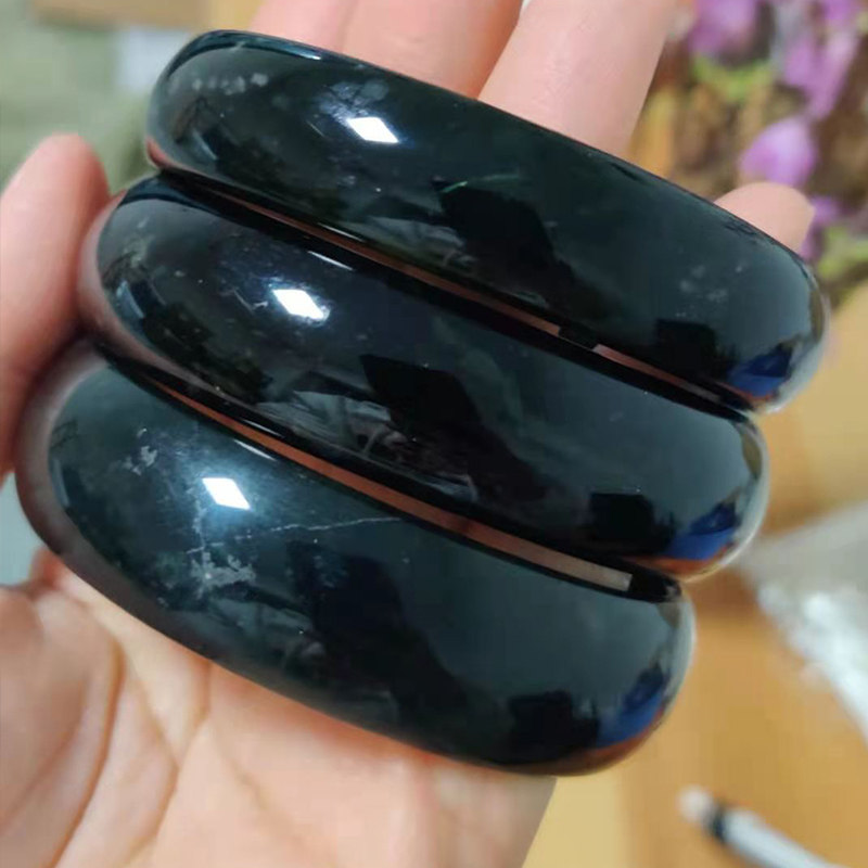 玉石天然蓝田墨玉瑕疵款大纹裂手镯药王石含手饰