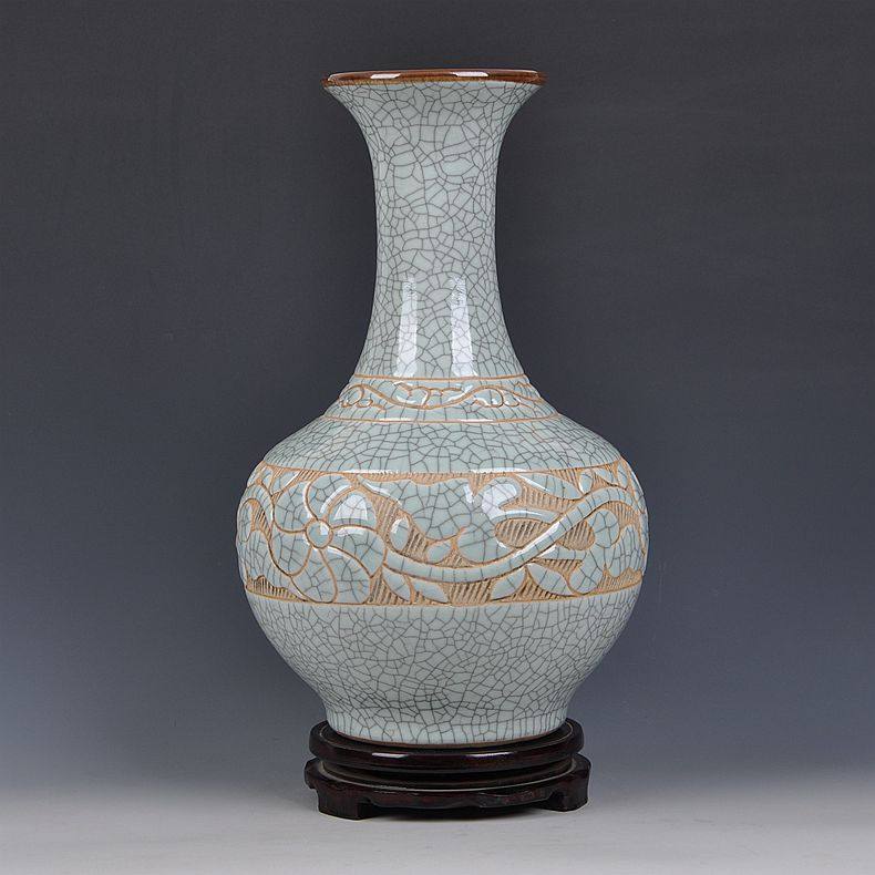 景德镇陶瓷器仿古官窑裂纹开片花瓶花器手工雕刻花瓶