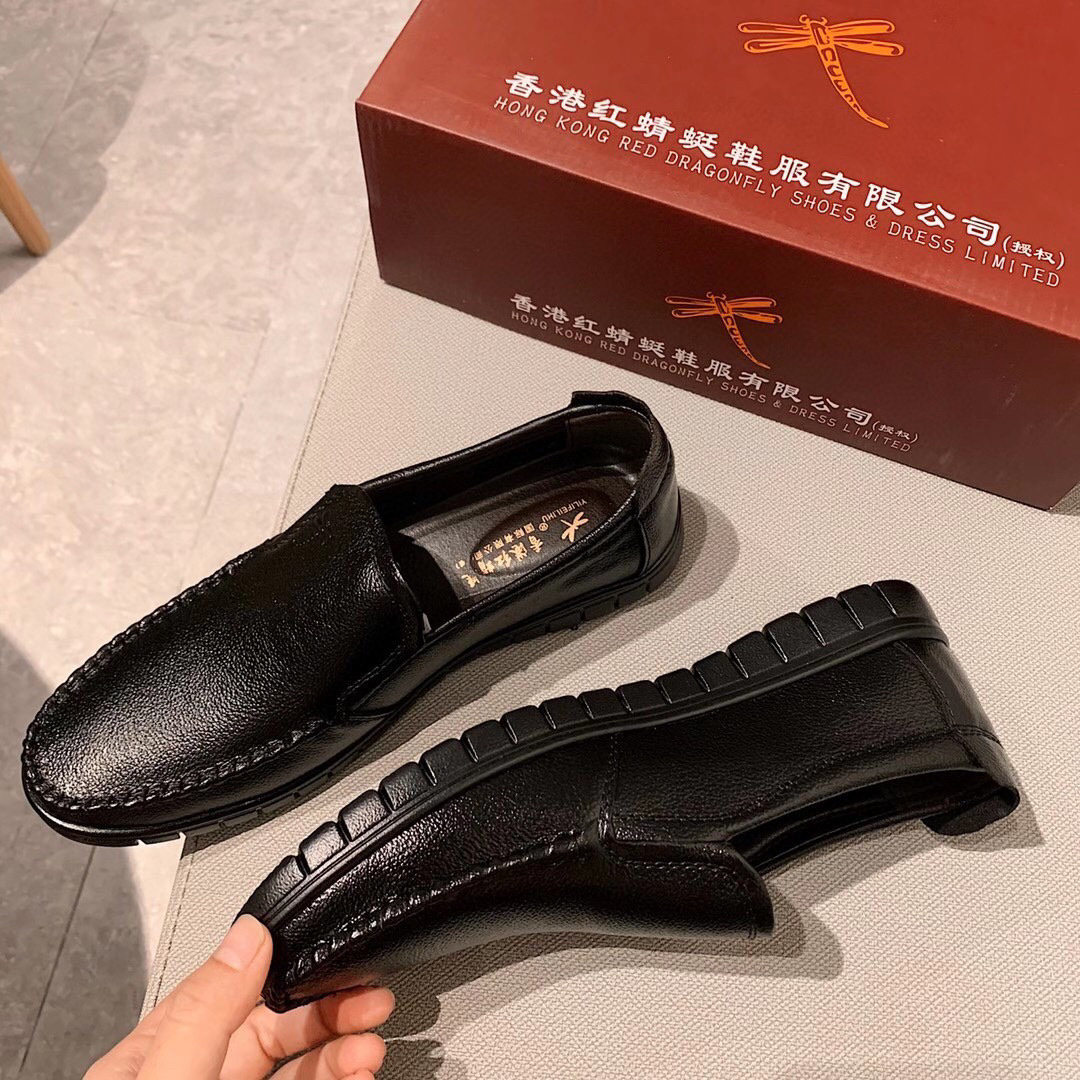 夏季新款红青蜒男皮鞋男士真皮休闲软面皮软单鞋