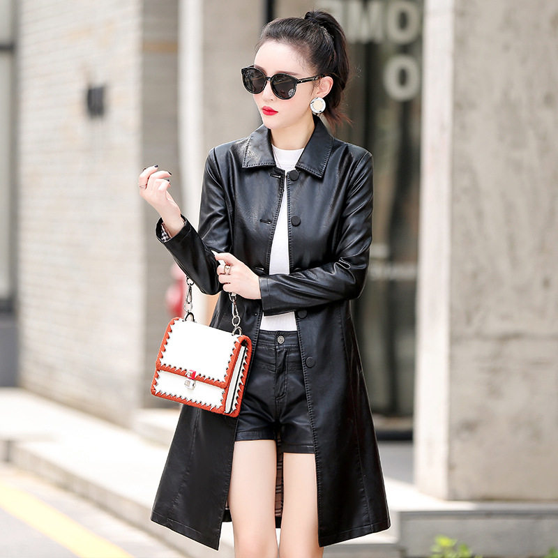 2022秋装新款海宁羊皮皮衣女式中长款大码修身显瘦百搭皮外套风衣