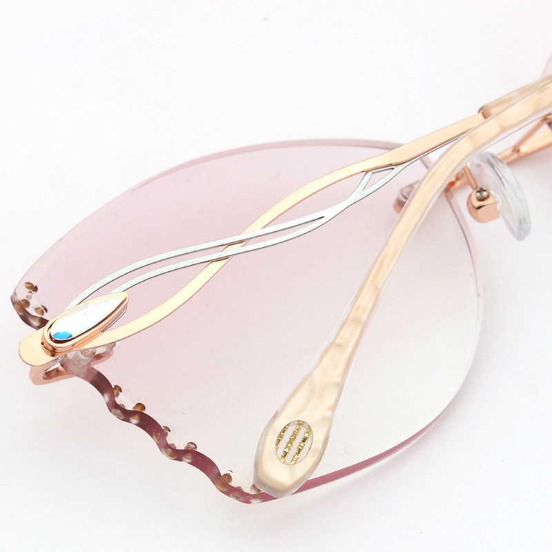 popmix潮流汇蝴蝶型防蓝光近视眼镜女可配度数无框钻石切边眼镜架