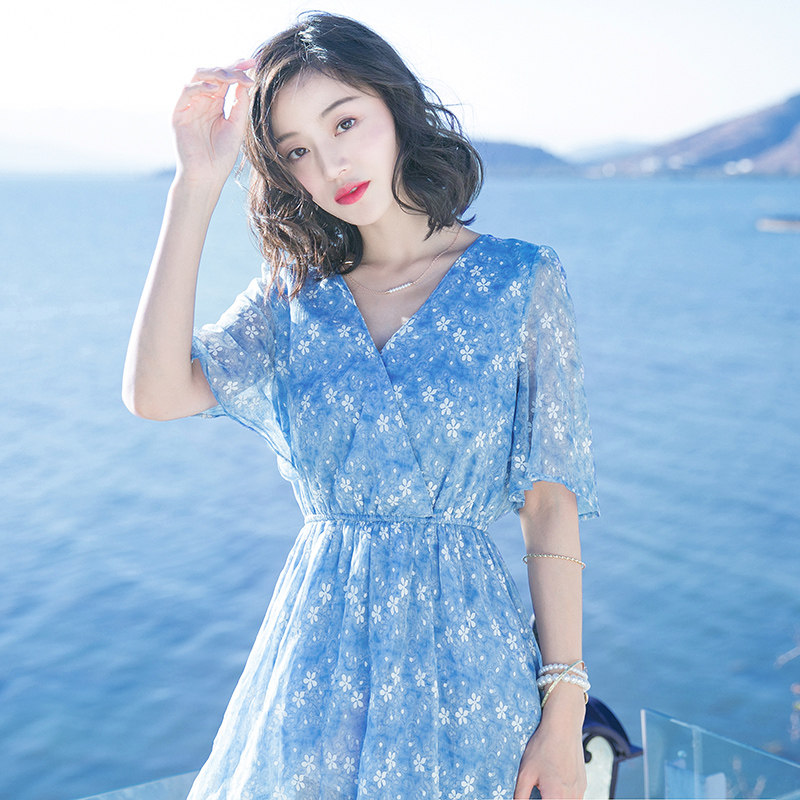 沙滩裙2019夏季泰国巴厘岛海边度假长裙仙女裙雪纺显瘦气质连衣裙