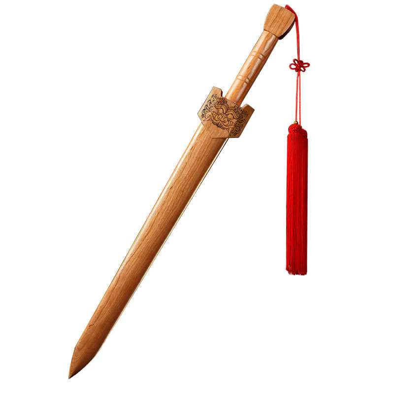 桃木天然木剑摆件正宗虎头挂件客厅装饰一体摆件