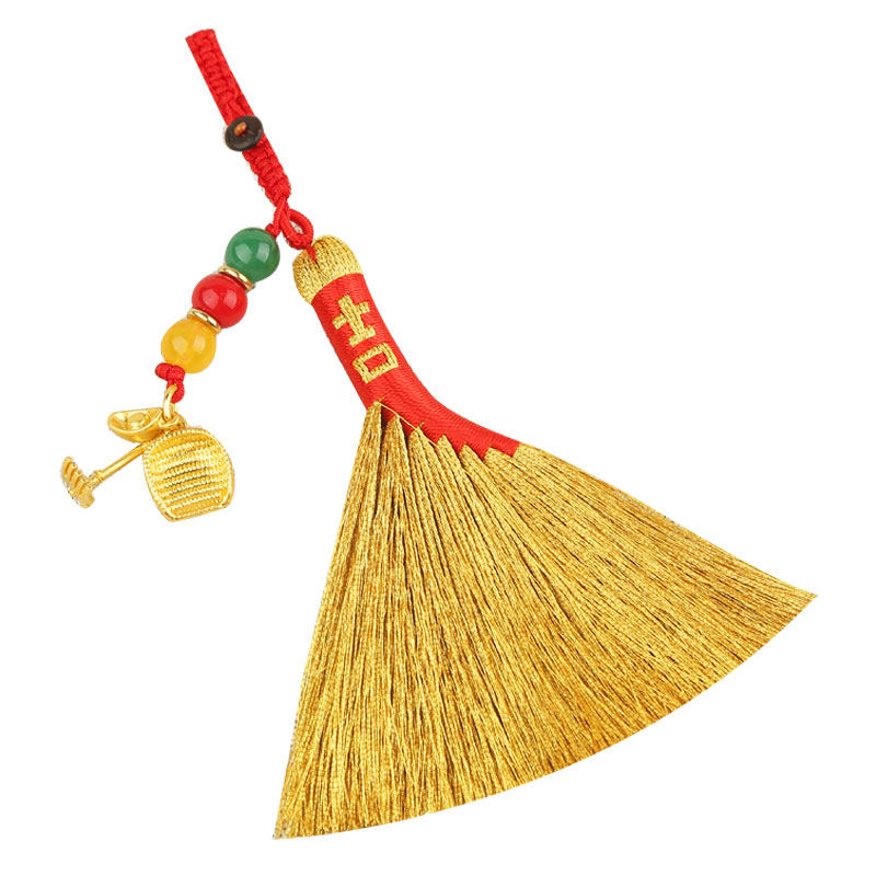禅意阁钥匙手机挂件平安金扫帚扫帚手工扫把金扫把创意礼品