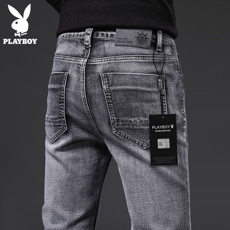 花花公子牛仔裤男士2022新款潮牌高端修身直筒长裤子男裤夏季薄款