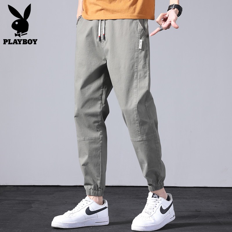 花花公子纯棉休闲裤男士工装束脚裤夏季新款潮流长裤子男运动薄款