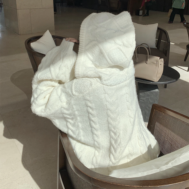 GYOKUU 某个英国慵懒午后时光 阳光白色连帽款毛衣厚外套女冬