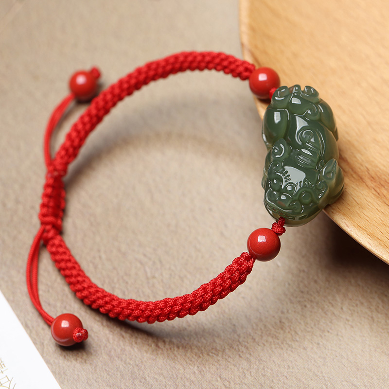 和田貔貅手链男青玉手串女情侣红绳编织皮丘手链