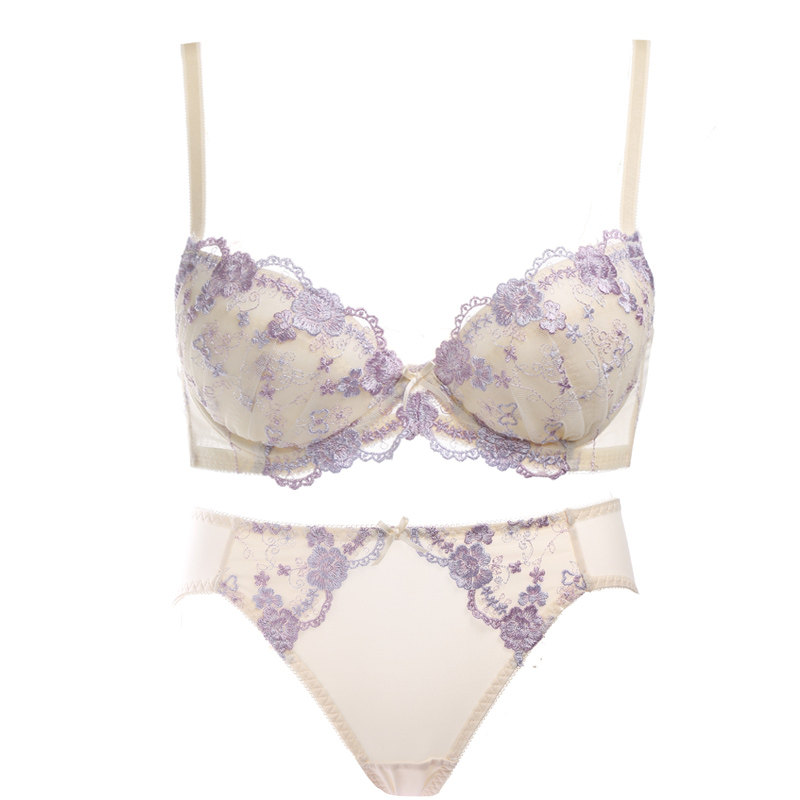日系外贸刺绣花文胸套装甜美内衣少女可爱胸罩内裤薄款舒适新款