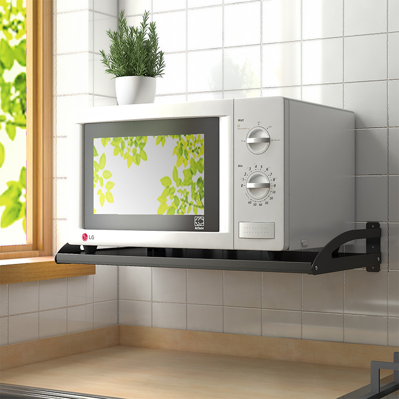 黑色不锈钢厨房置物架壁挂式消毒柜微波炉电饭煲烤箱收纳架多功能