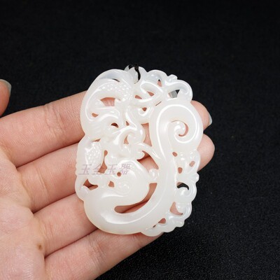 新疆和田玉白玉龙凤吊坠仿古龙凤玉坠玉佩情侣玉吊坠龙凤牌子挂件