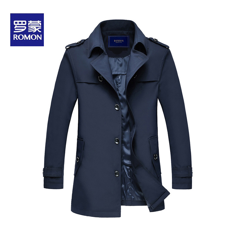 罗蒙风衣男中短款外套春秋商务休闲英伦修身翻领中青年夹克大衣男