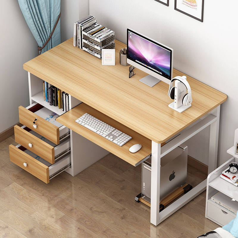 电脑桌子书桌简约台式家用办公桌学生简易带锁抽屉卧室单人写字桌