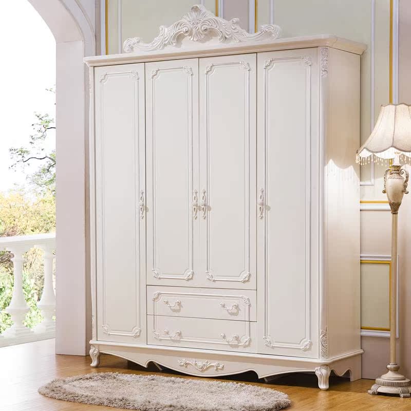 欧式衣柜白色三门四门五门大衣柜实木法式衣柜田园推拉门收纳衣橱