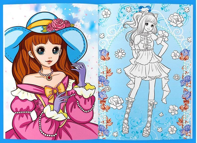 涂色公主配色运笔孩子锻炼梦幻公主绘画颜色填充少儿艺术