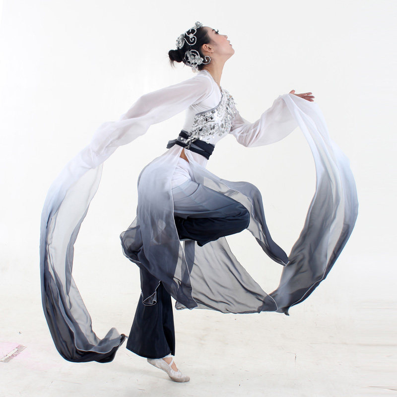 水墨民族长袖服女cos现代舞秧歌墨色古典服装民族服装