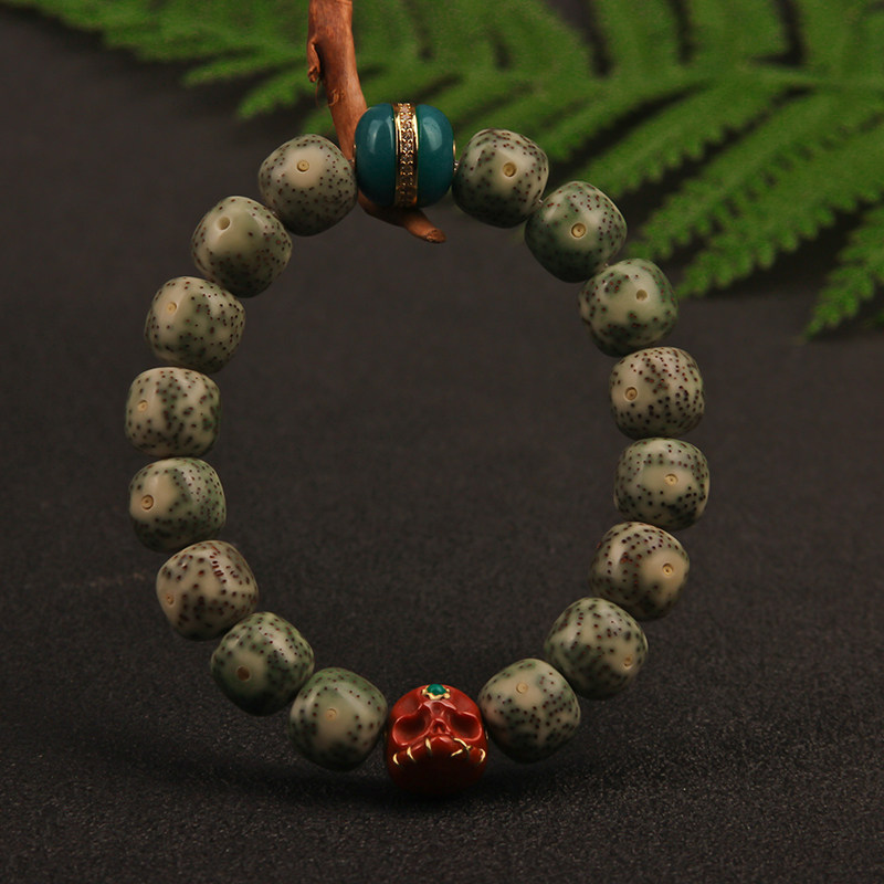 天然海南石玉料星月菩提提手串绿幽灵留白月朗星稀手链