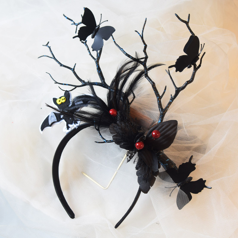 森林仙女圣诞派对狂欢鹿角发箍饰品黑暗女巫发饰