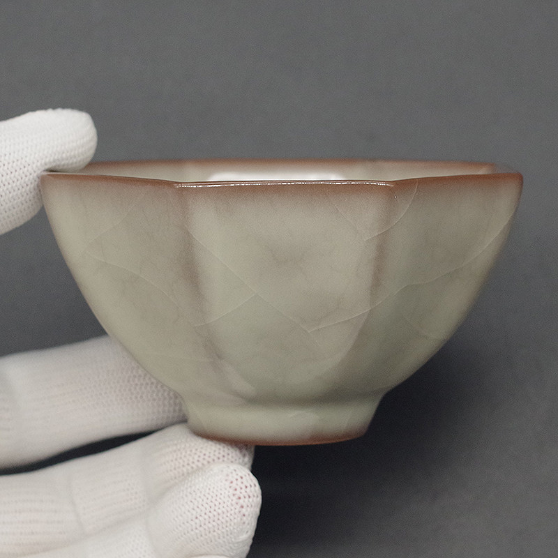 龙泉青瓷王文手工高档红胎传世哥窑开片冰裂品茗茶杯