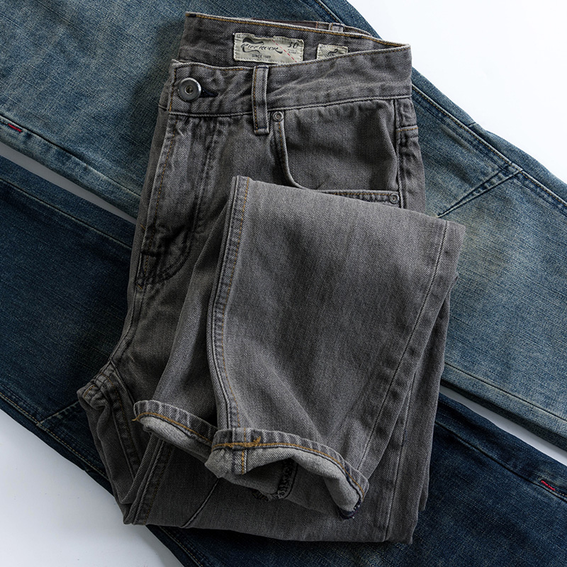 秋季做旧灰色男士修身牛仔裤长裤百搭小脚复古潮流裤子配靴裤2020