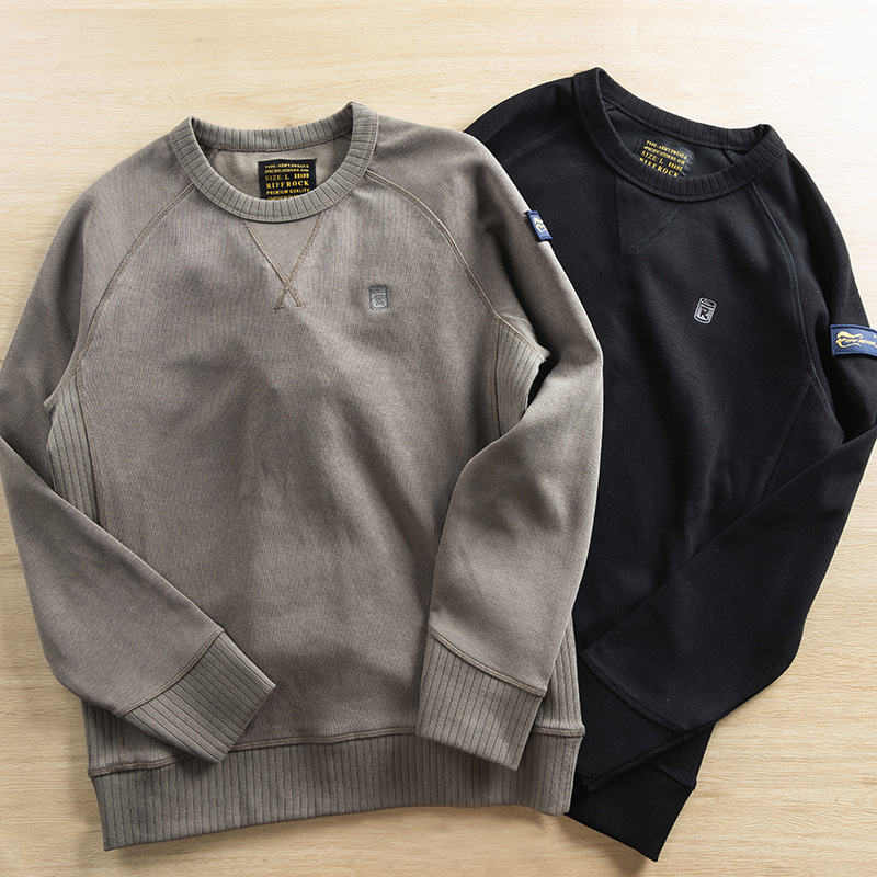 2021新款秋冬男士休闲圆领卫衣保暖厚实螺纹拼接复古套头衫外套潮