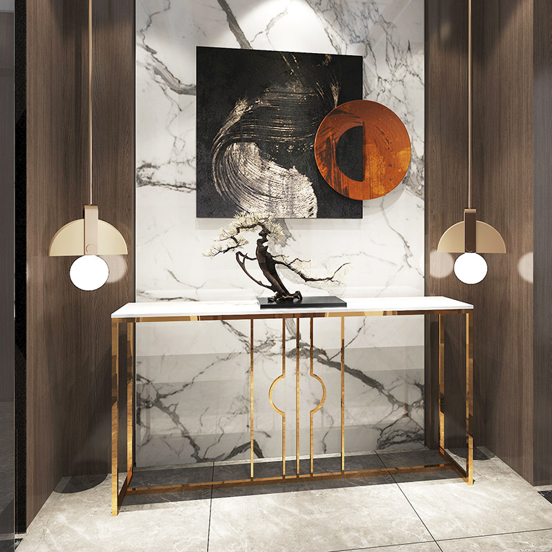 玄关后现代轻奢不锈钢大理石酒店会所过道走廊端景台玄关台