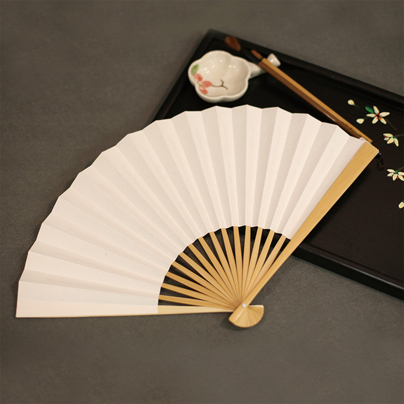 吉善扇子 竹子手绘白纸扇男士折扇书法中国风绢扇子