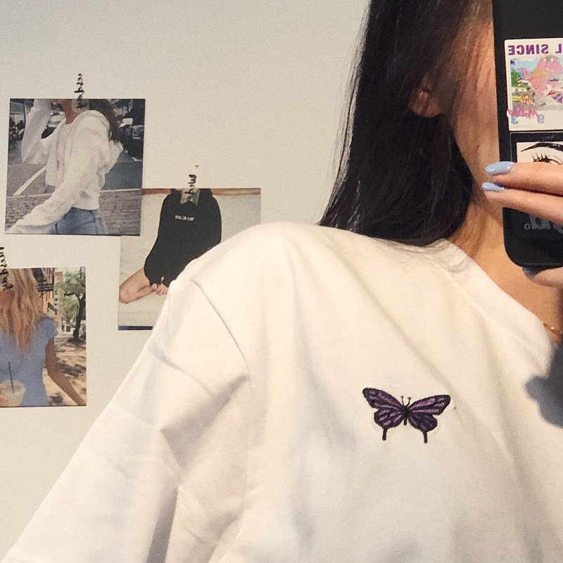 immune sysyem国潮新疆棉夏蝴蝶刺绣情侣男女宽松休闲T恤短袖