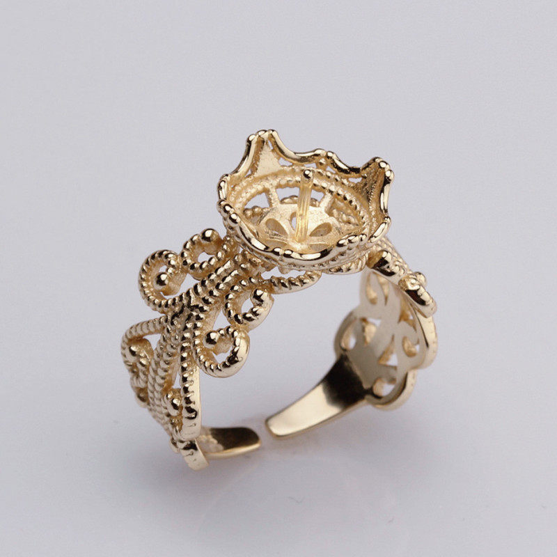 精诚诚艺新款s925纯银英式皇冠戒指指环空托戒指