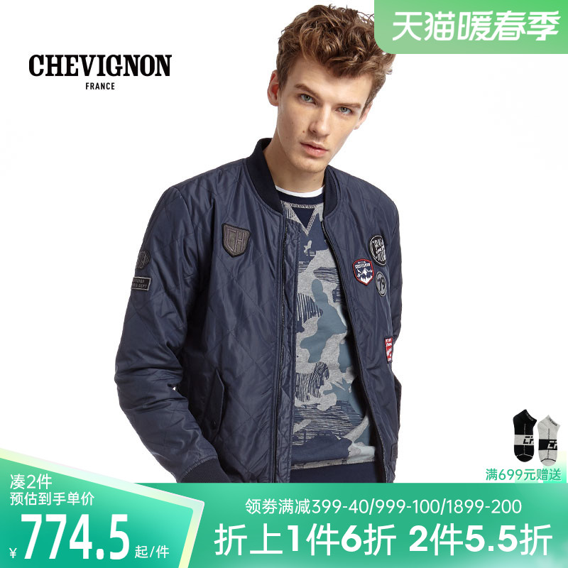 CHEVIGNON尚飞扬男装新品商场Label徽章棒球领夹克外套8219300314