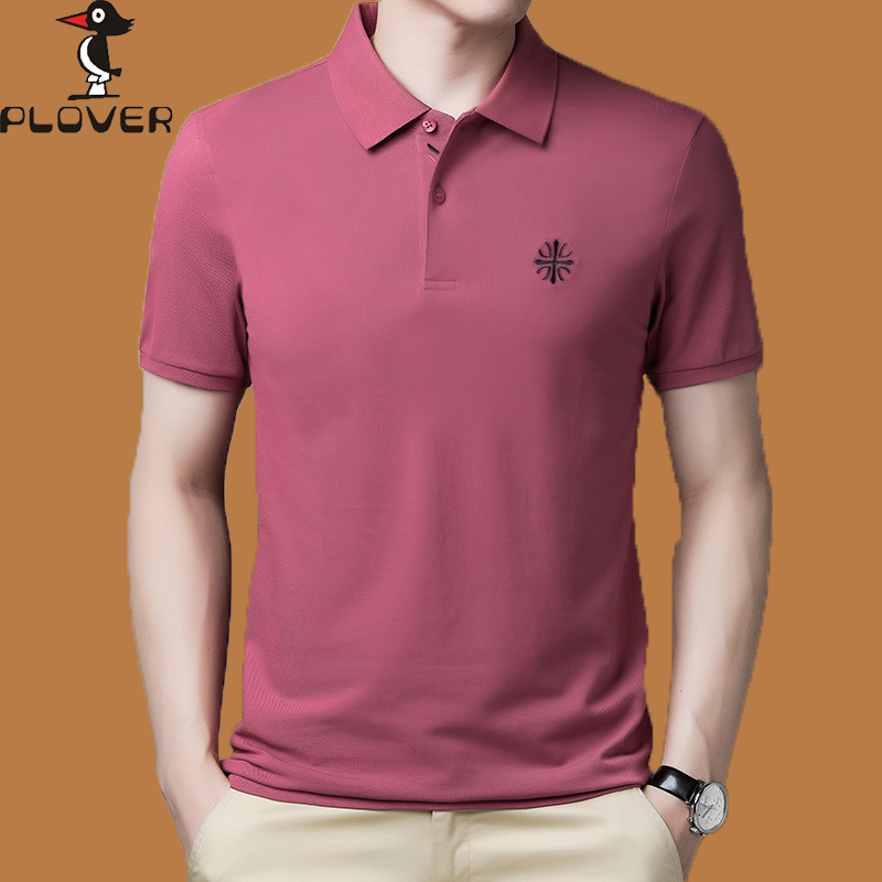 啄木鸟夏季短袖男T恤中青年潮流翻领POLO衫纯色休闲宽松纯棉半袖