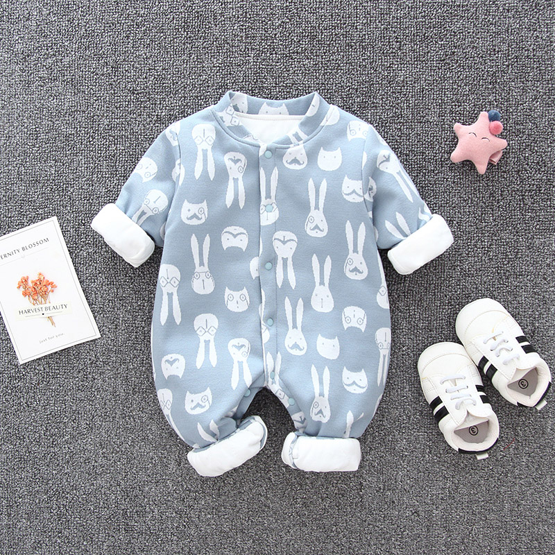 初生哈衣新生儿网红婴儿衣服夹棉保暖连体衣春秋满月宝宝外出秋冬