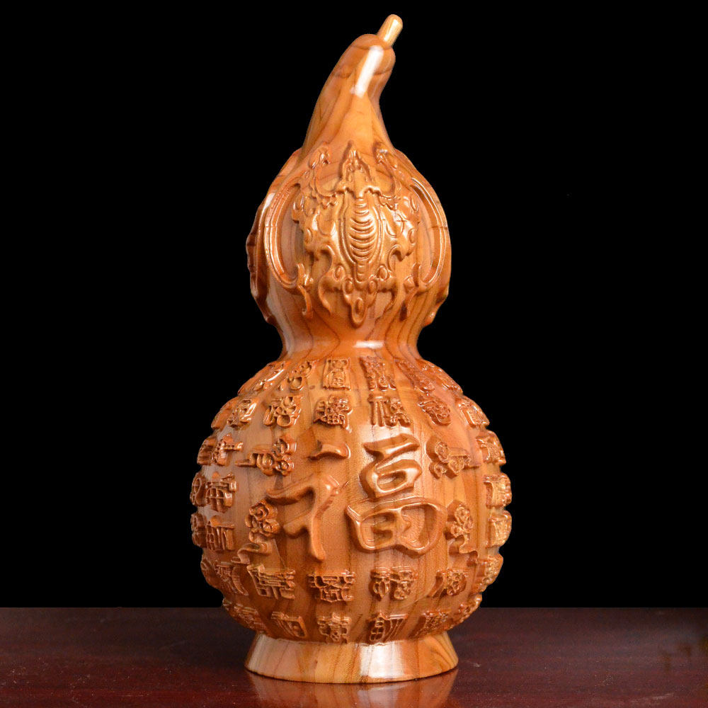 葫芦天然桃木雕刻福禄木雕摆件百福平安风水木雕