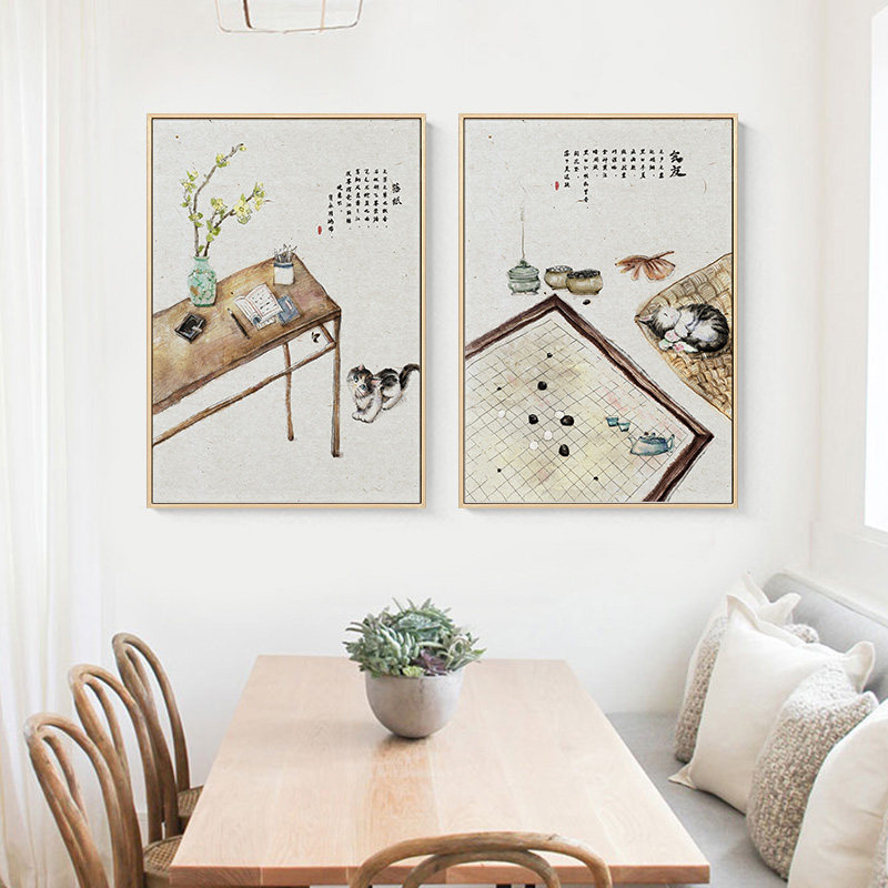 琴棋书画中式背景墙书房卧室客厅墙面装饰画新中式餐厅现代装饰画