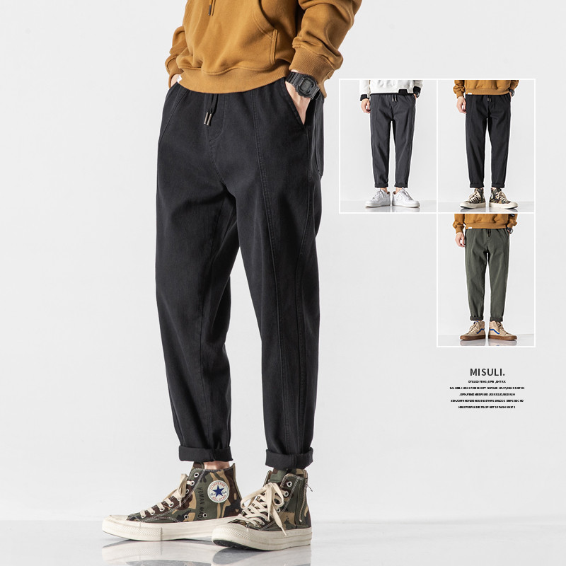 春季直筒休闲裤男韩版潮流百搭工装裤潮牌宽松大码加绒哈伦裤长裤