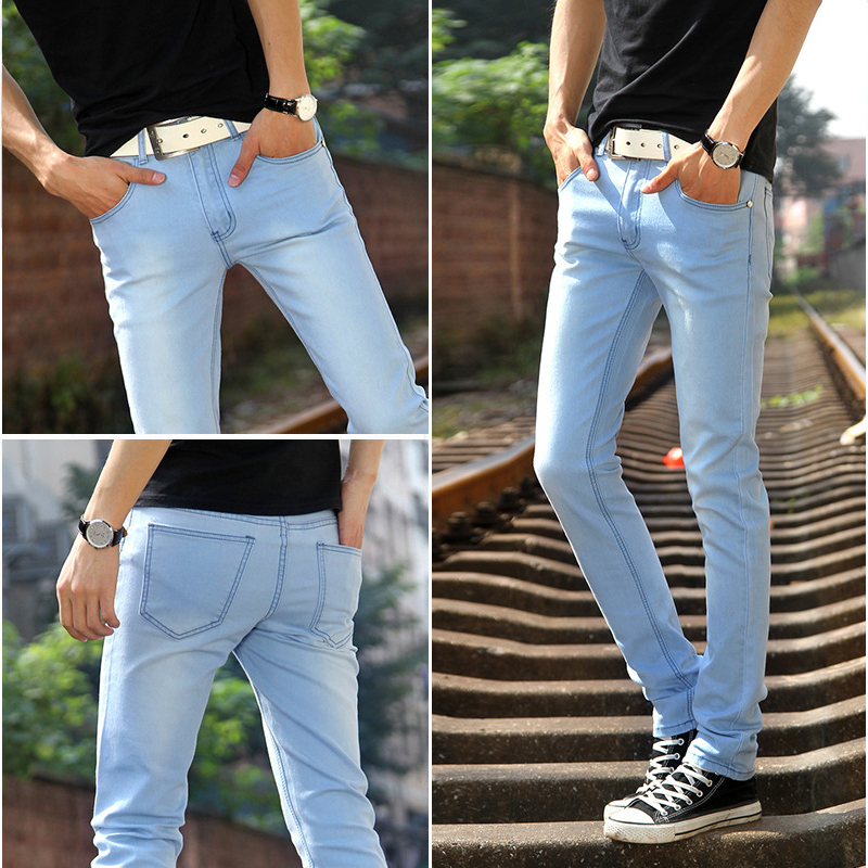 浅色牛仔裤男士修身小脚高弹力2022年春夏新款简约百搭休闲裤潮牌