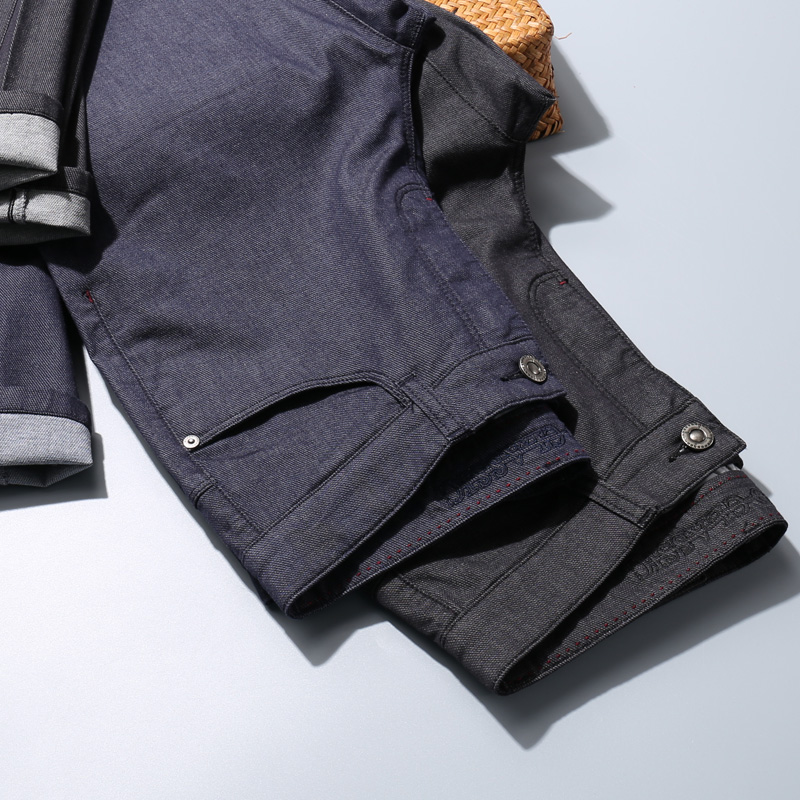 2021春夏新款直筒牛仔裤微弹力修身薄款深蓝色男士商务休闲长裤男