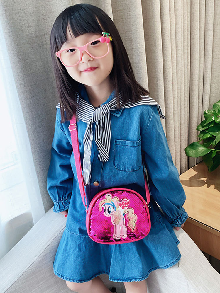 可爱小马宝莉卡通小包儿童斜挎包时尚洋气亮片小女孩包包