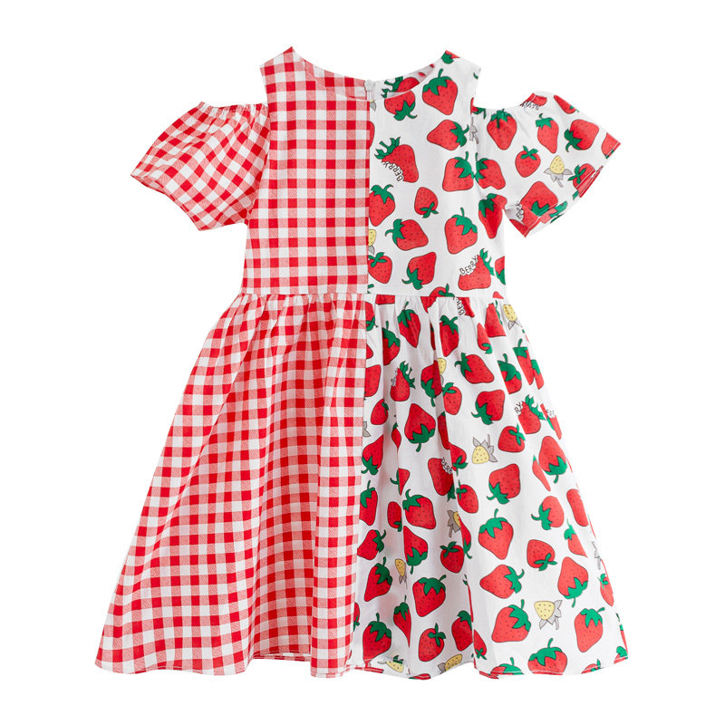 唯心至爱格子草莓连衣裙ilovej2022夏装新款女童拼色裙子连衣裙
