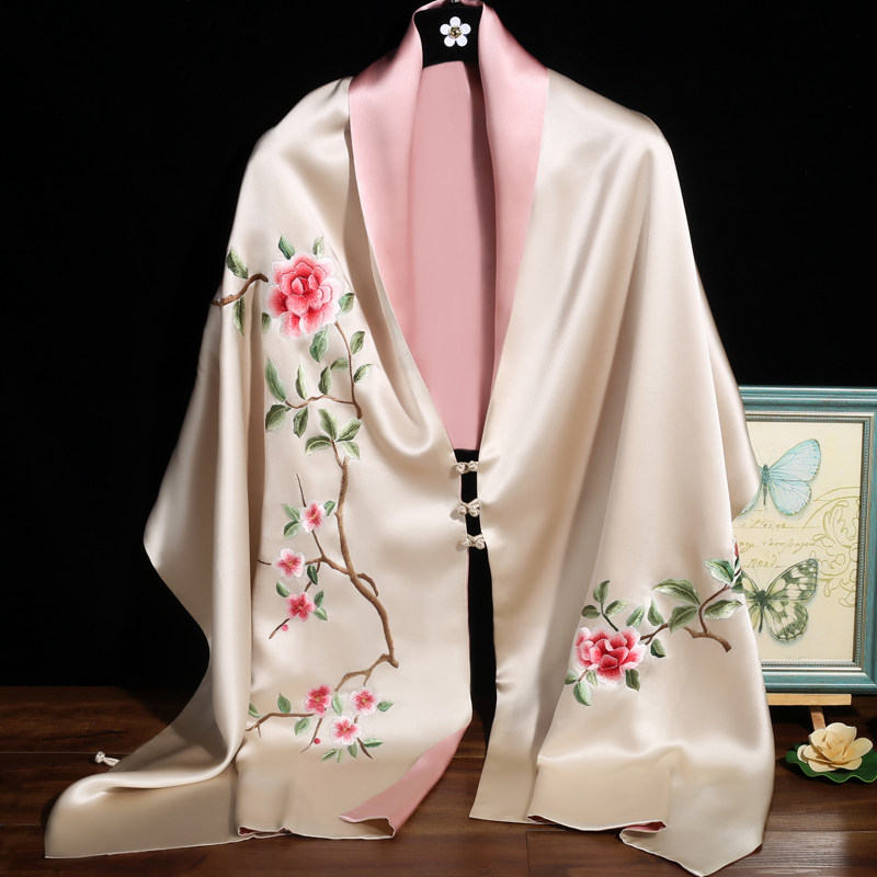 牡丹苏绣真丝披肩手工绣花桑蚕蚕丝刺绣围巾围巾