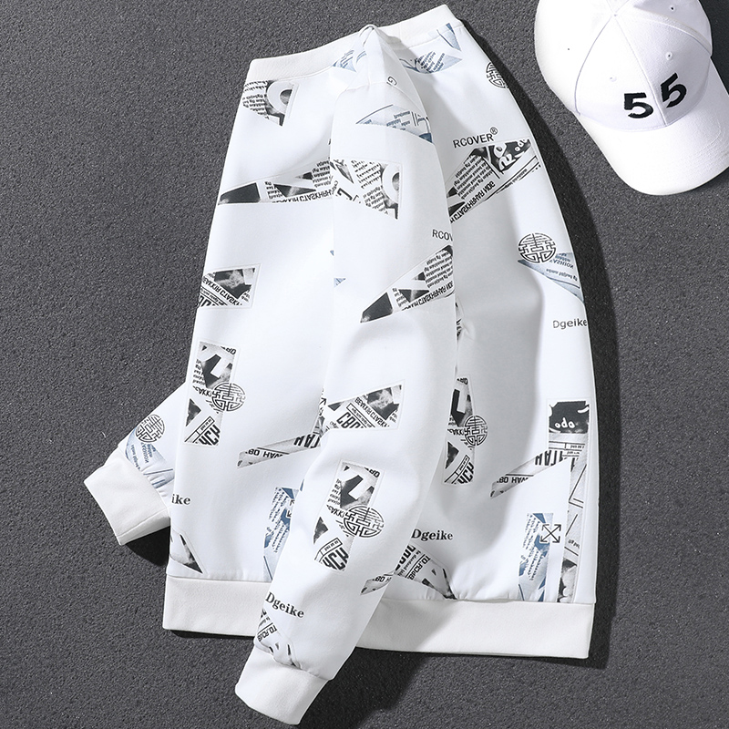 帅气潮牌迷宫几何图形卫衣男休闲宽松上衣套头印花长袖外套秋冬季