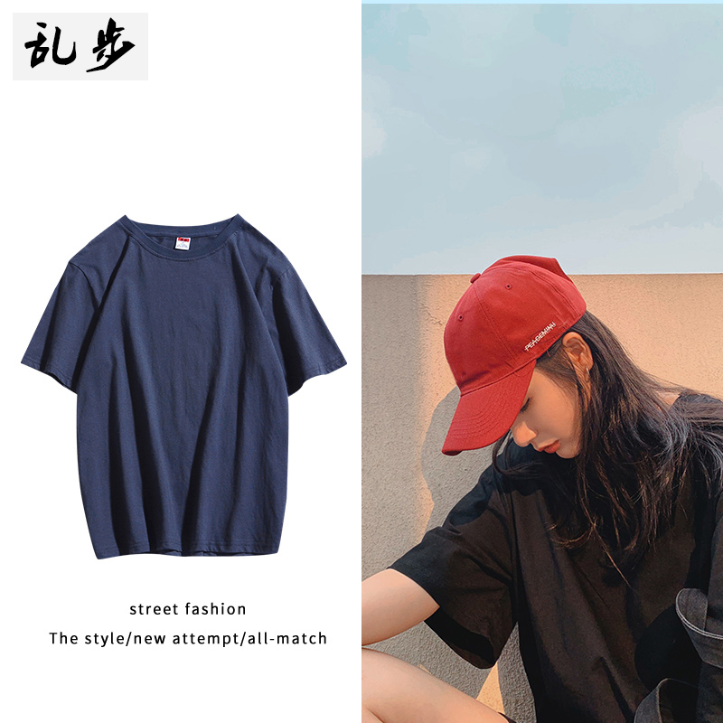 夏季短袖T恤男士纯色宽松全棉体恤休闲半袖纯棉打底衫圆领上衣服