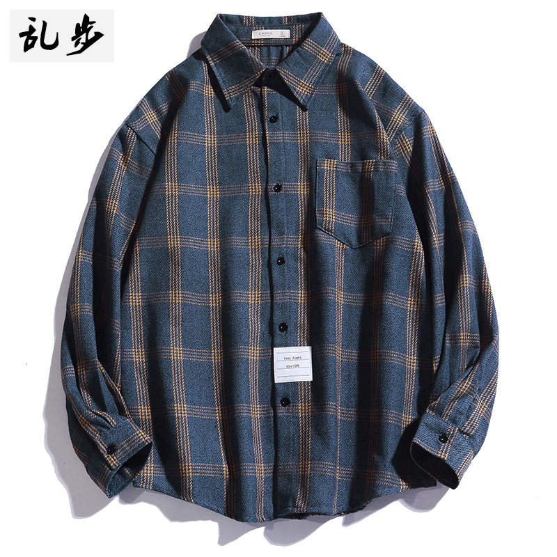 衬衫男长袖春韩版潮流格子衬衣休闲百搭上衣外套帅气打底衫衬现在